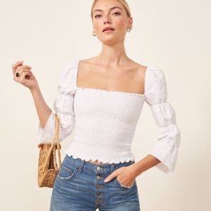 Reformation white puffy sleeve top